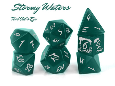 Stormy Water Aqua Cats Eye RPG Dice Set - Level Up Dice