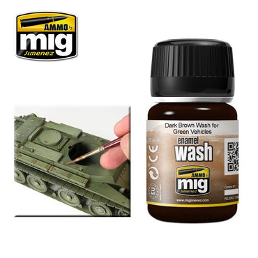 Ammo by MIG Enamel Washes Dark Brown Wash for Green Vehicles 35ml
