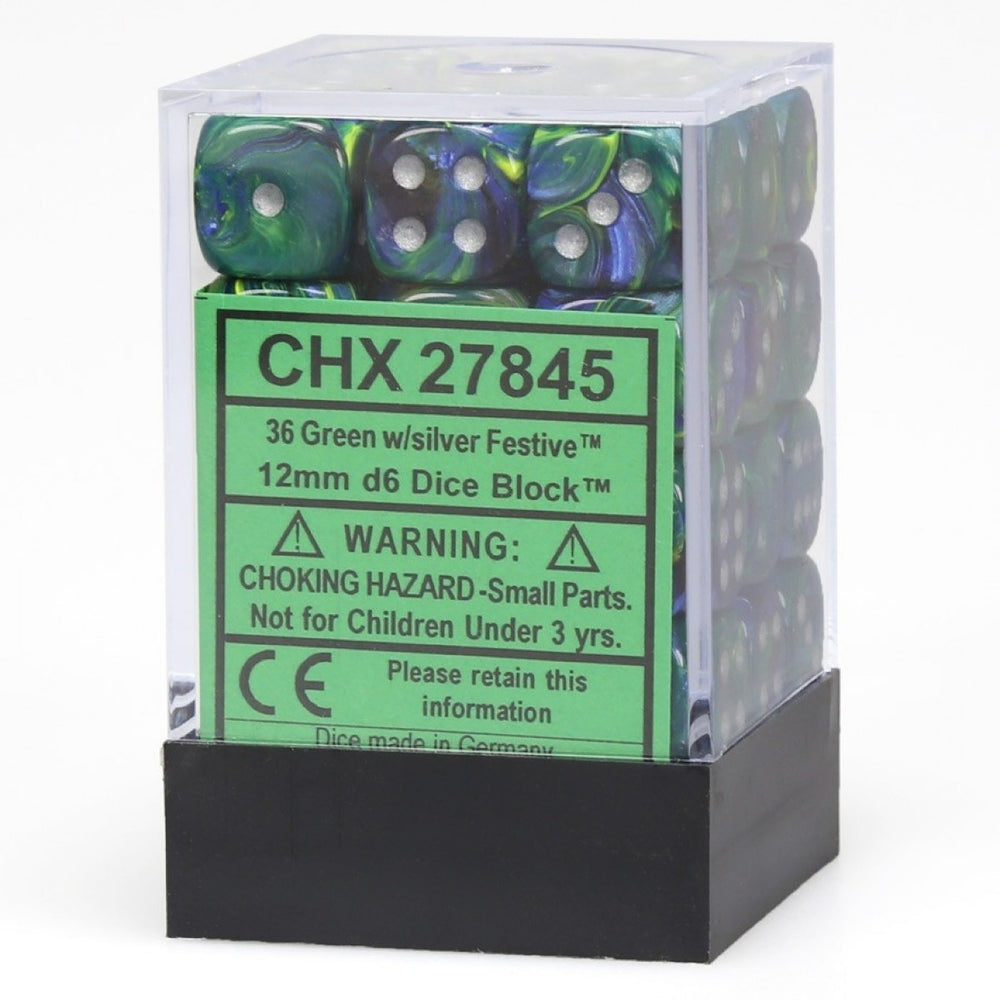 CHX 27845 Festive 12mm d6 Green/Silver Block (36)