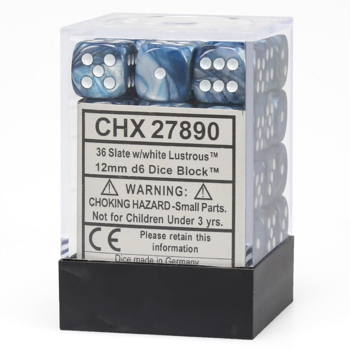 CHX 27890 Lustrous 12mm d6 Slate/White Block (36)