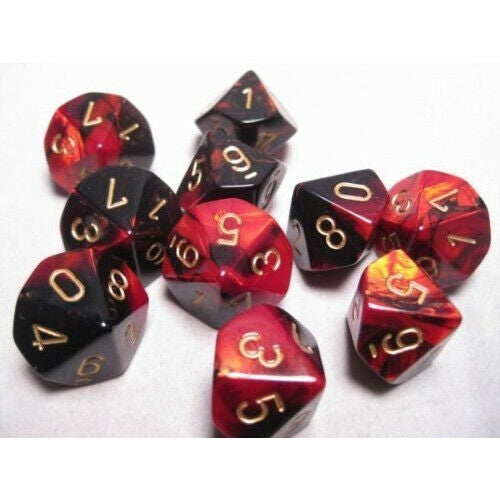 CHX 26233 Gemini Polyhedral Black-Red/Gold Set of Ten d10s