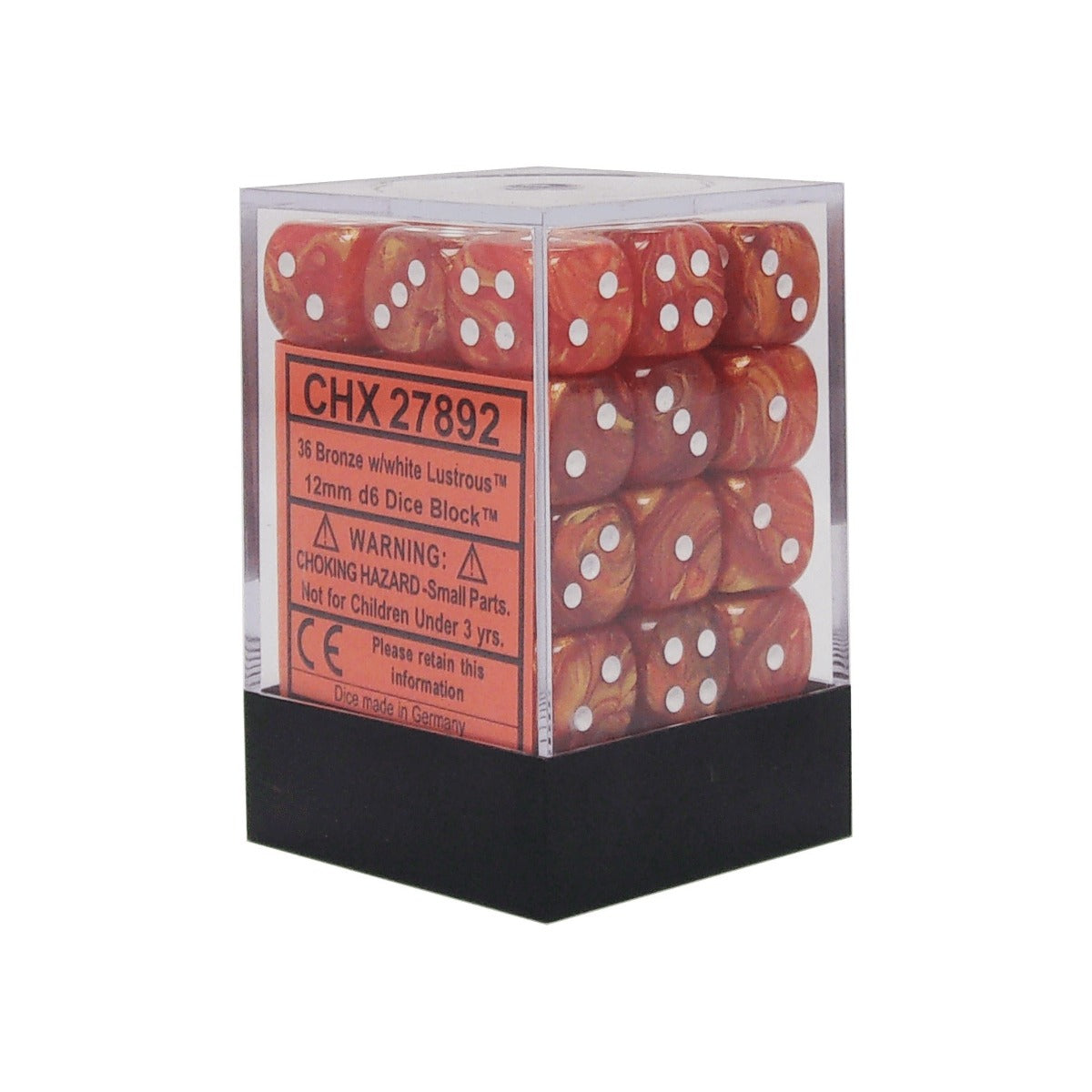 CHX 27892 Lustrous 12mm d6 Bronze/White Block (36)