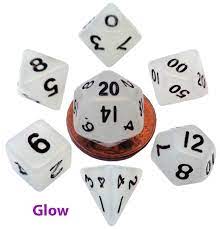 Mini Polyhedral Dice Set: Glow Clear