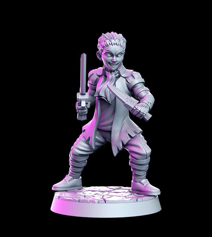 Droso - Halfling Female Rogue Age of Darkness D&D 3D Resin Printed 32mm Miniature - Green Wildling Miniatures