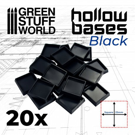 Hollow Plastic Bases - Square 25 mm - Green Stuff World