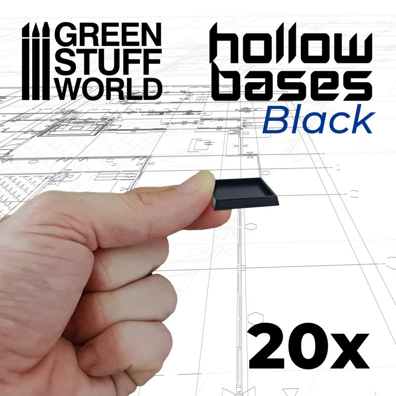 Hollow Plastic Bases - Square 25 mm - Green Stuff World