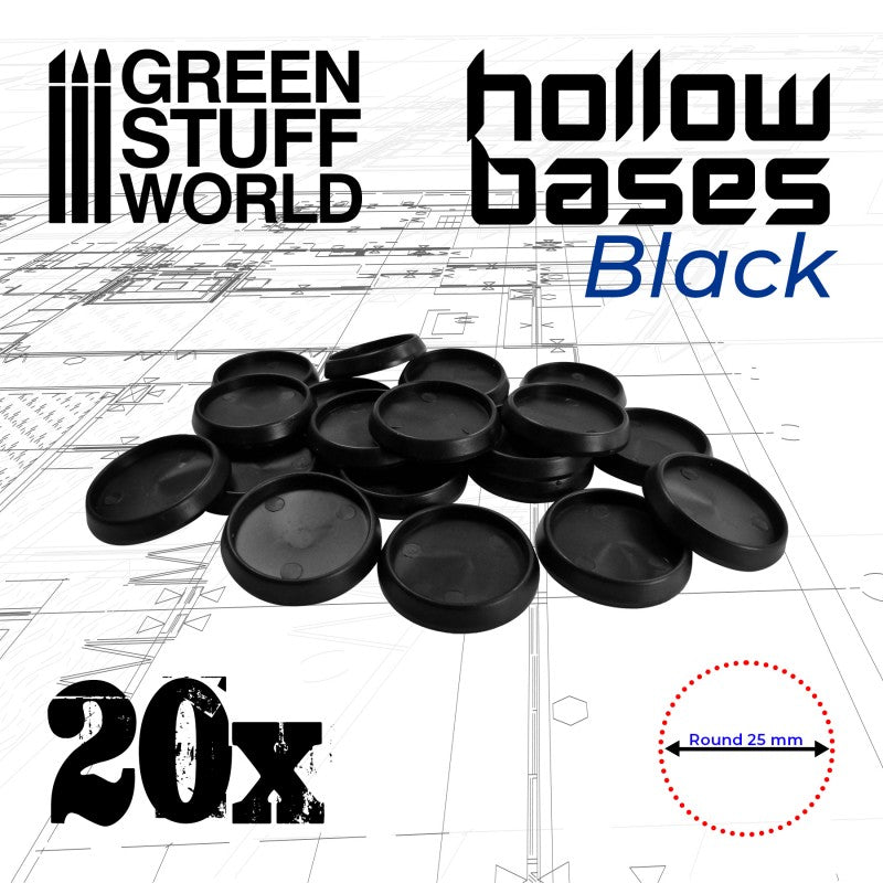 Hollow Plastic Bases - BLACK 25mm - Green Stuff World