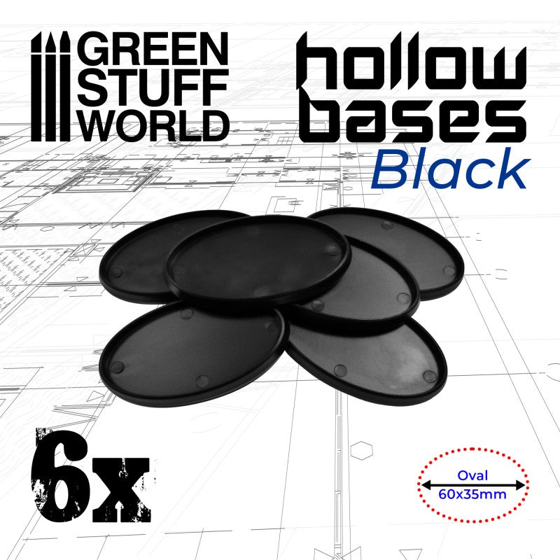 Hollow Plastic Bases - BLACK Oval 60x35mm - Green Stuff World