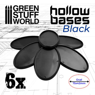 Hollow Plastic Bases - BLACK Oval 75x42mm - Green Stuff World