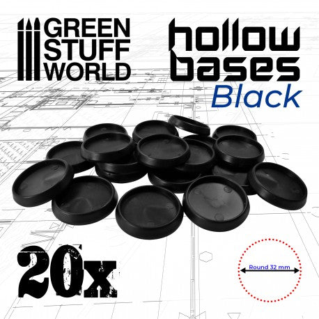 Hollow Plastic Bases - BLACK 32mm - Green Stuff World