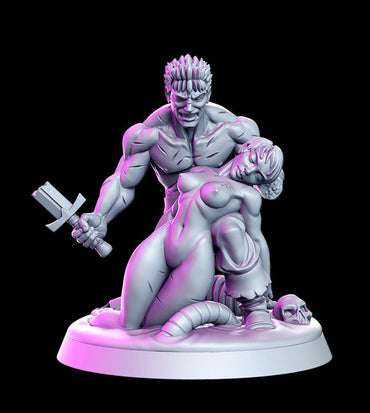 Garth & Cleto - Barbarian Diorama Age of Darkness D&D 3D Resin Printed 32mm Miniature- Green Wildling Miniatures