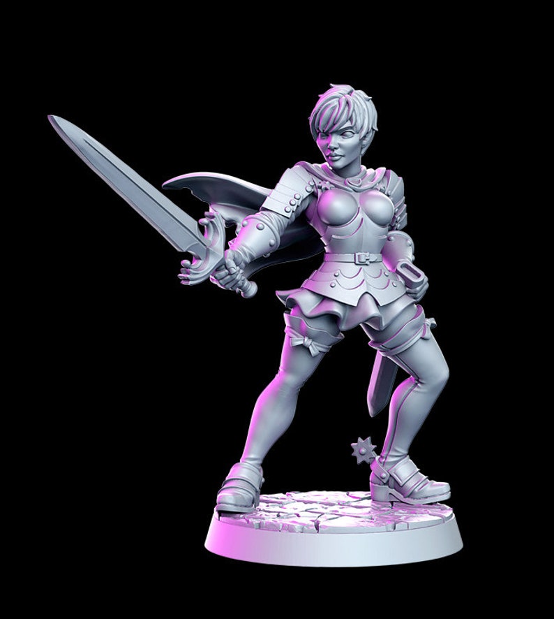 Cleto - Female Fighter Age of Darkness D&D 3D Resin Printed 32mm Miniature - Green Wildling Miniatures