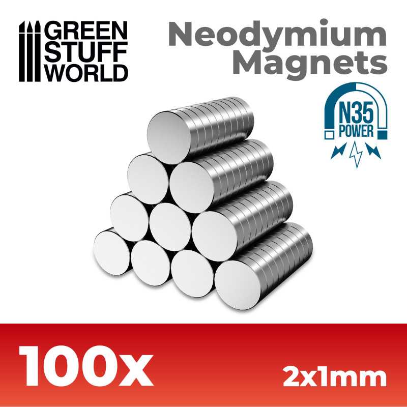 Neodymium Magnets 2x1mm - 100 units (N35) - Green Stuff World