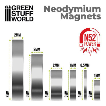 Neodymium Magnets 2x1mm - 100 units (N52) - Green Stuff World
