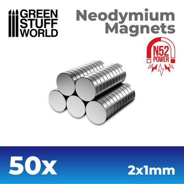 Neodymium Magnets 2x1mm - 50 units (N52) - Green Stuff World