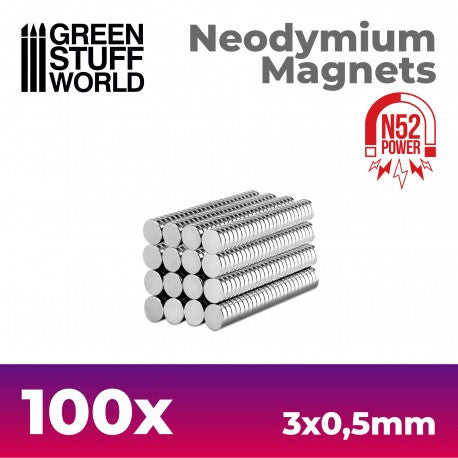 Neodymium Magnets 3x0'5mm - 100 units (N52) - Green Stuff World
