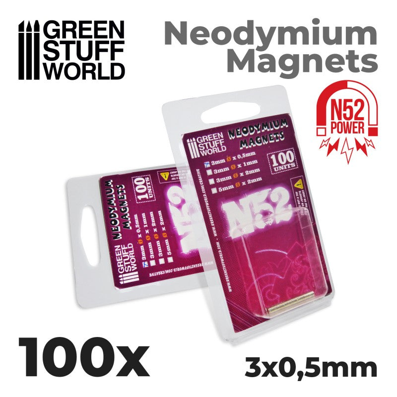 Neodymium Magnets 3x0'5mm - 100 units (N52) - Green Stuff World