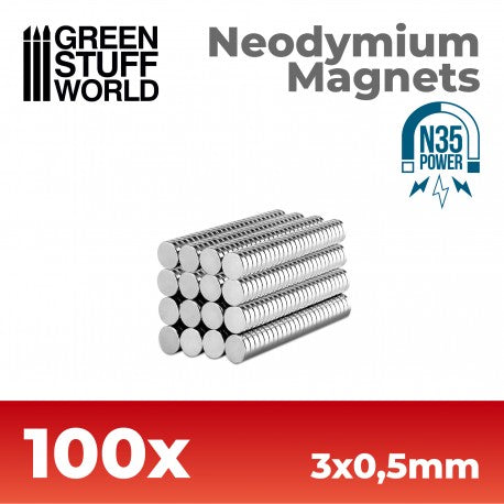 Neodymium Magnets 3x0'5mm - 100 units (N35) - Green Stuff World