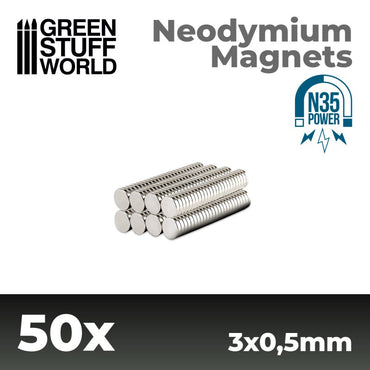 Neodymium Magnets 3x0'5mm - 50 units (N35) - Green Stuff World