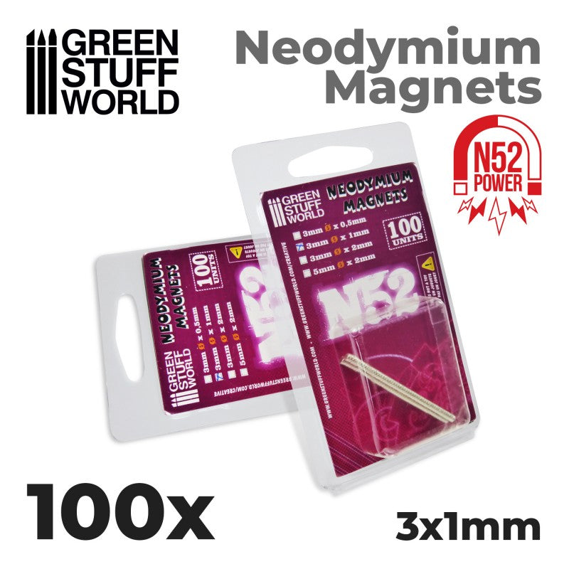 Neodymium Magnets 3x1mm - 100 units (N52) - Green Stuff World