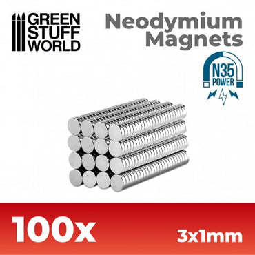 Neodymium Magnets 3x1mm - 100 units (N35) - Green Stuff World