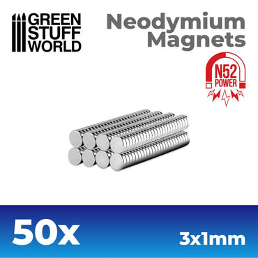 Neodymium Magnets 3x1mm - 50 units (N52) - Green Stuff World