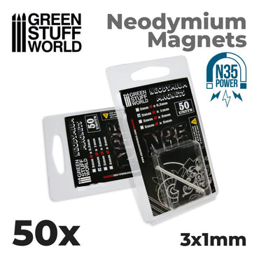 Neodymium Magnets 3x1mm - 50 units (N35) - Green Stuff World
