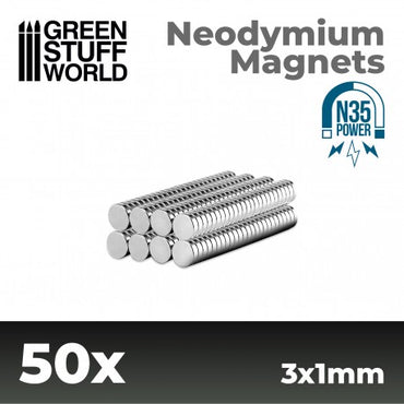 Neodymium Magnets 3x1mm - 50 units (N35) - Green Stuff World