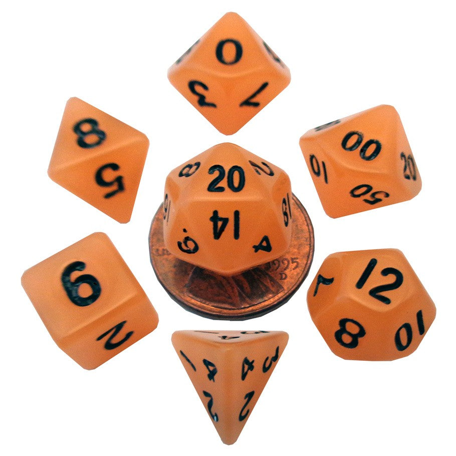 Mini Polyhedral Dice Set: Glow Orange