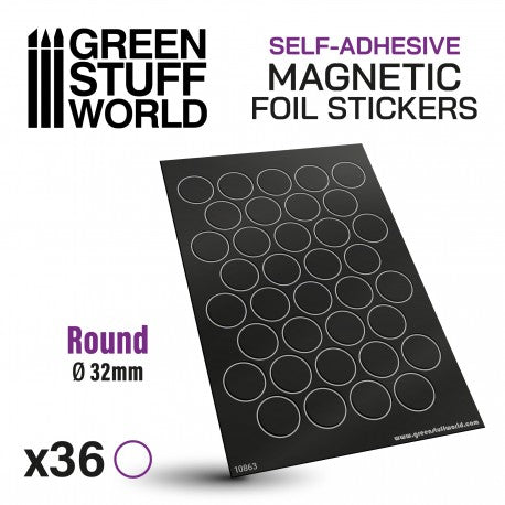 Round Magnetic Sheet SELF-ADHESIVE -  32mm - Green Stuff World