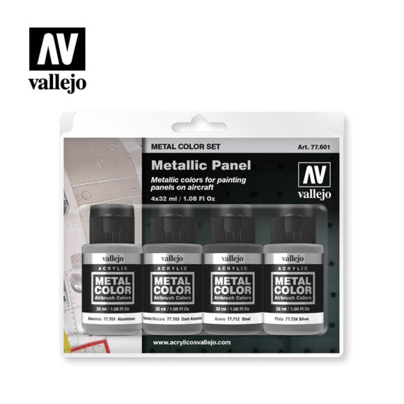 Vallejo Metal Colour - Metallic Panel 4 Colour Acrylic Paint Set