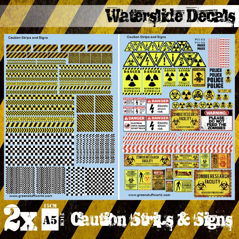 Waterslide Decals - Caution Strips and Signs - Green Stuff World