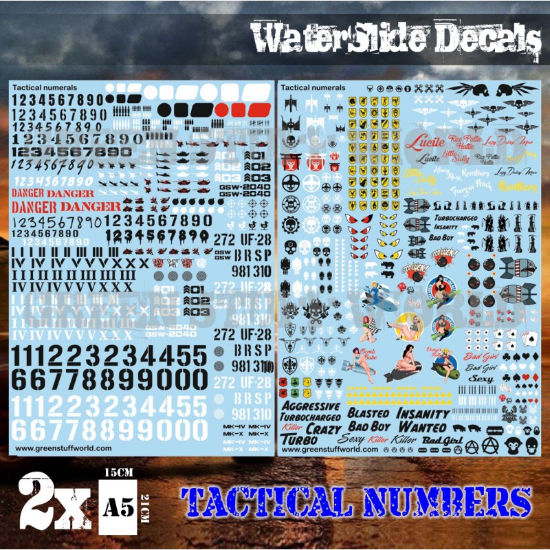 Waterslide Decals - Tactical Numbers and Pinups - Green Stuff World