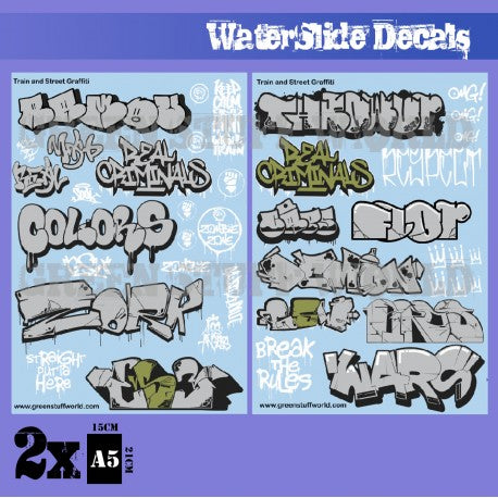 Waterslide Decals - Train and Graffiti Mix Silver and Gold - Green Stuff World